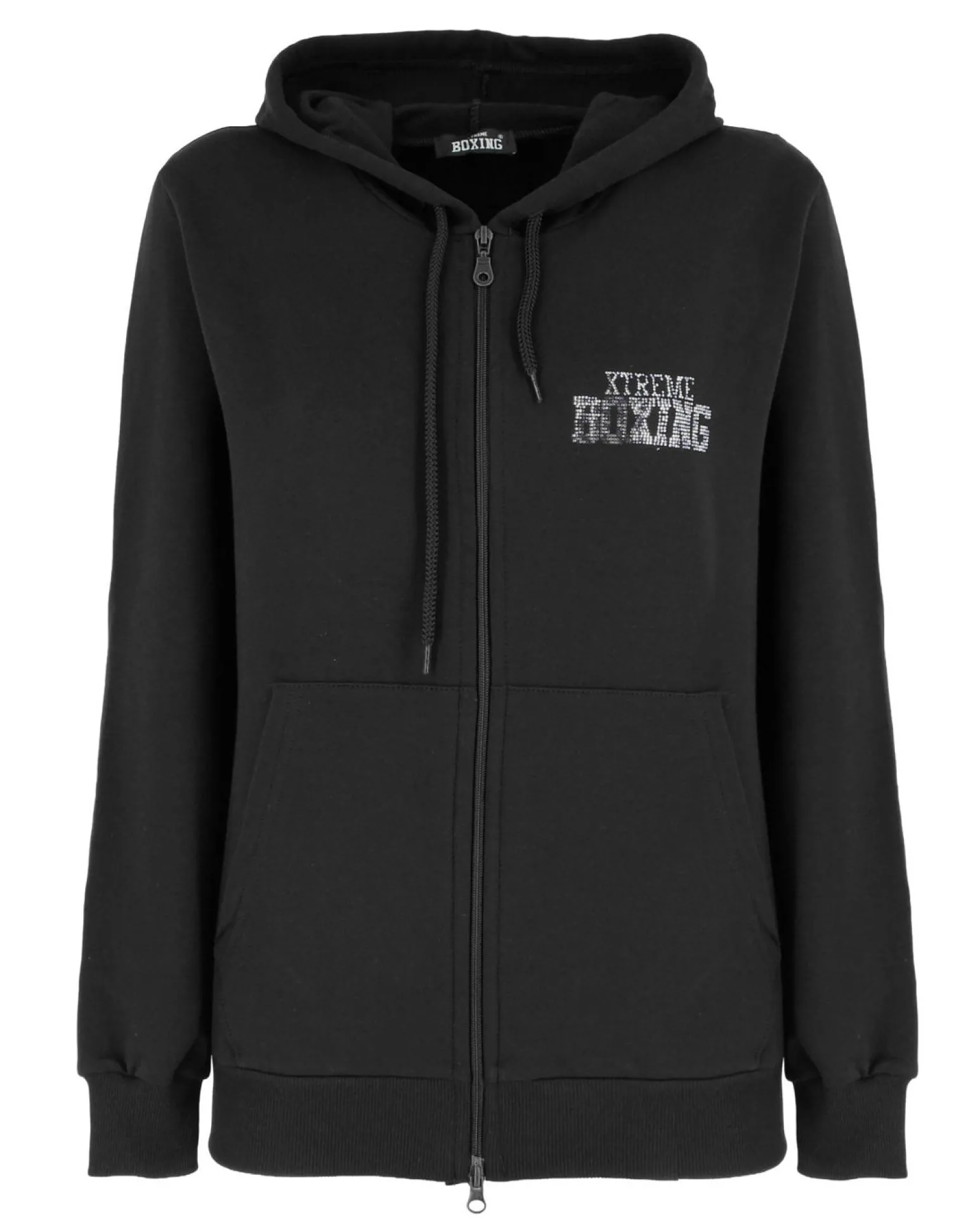 XTREME BOXING - FELPA NERA DA DONNA CON ZIP E CAPPUCCIO