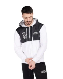 XTREME BOXING - FELPA  UOMO BIANCA E BLU CON ZIP E CAPPUCCIO
