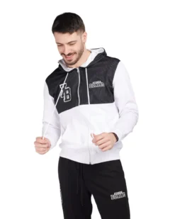XTREME BOXING - FELPA  UOMO BIANCA E BLU CON ZIP E CAPPUCCIO