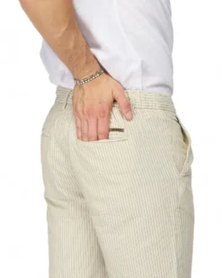 YELLOW DOG - BERMUDA DA UOMO BEIGE TASCA AMERICA A RIGHE CON LACCIO