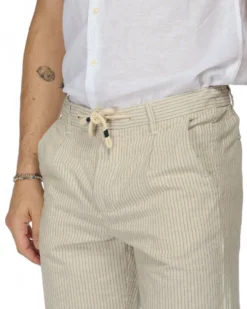 YELLOW DOG - BERMUDA DA UOMO BEIGE TASCA AMERICA A RIGHE CON LACCIO