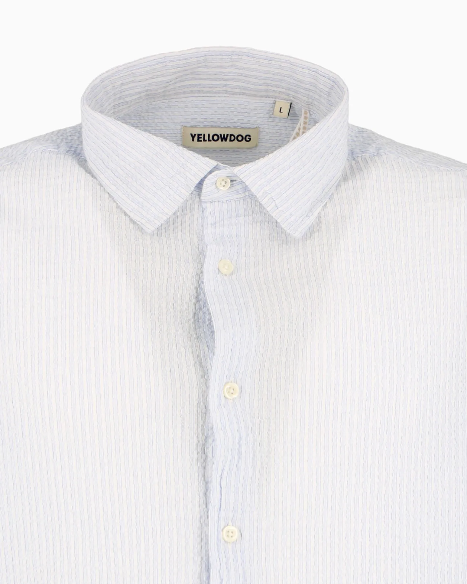 YELLOW DOG - Camicia manica lunga riga goffrato celeste e bianco in cotone