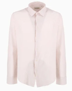 YELLOW DOG - Camicia manica lunga riga goffrato bianco e beige in cotone