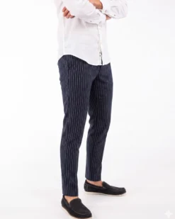 YELLOW DOG - Pantalaccio tasca america riga goffrato blu con righe bianche
