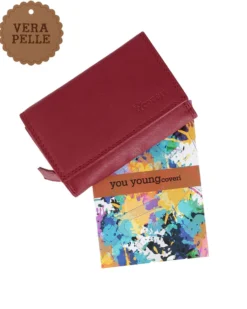 YOU YOUNG COVERI - Portafoglio rubino in VERA PELLE con patta e tasca portamonete