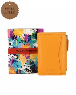 YOU YOUNG COVERI - Portafoglio giallo in VERA PELLE da donna con tasca frontale