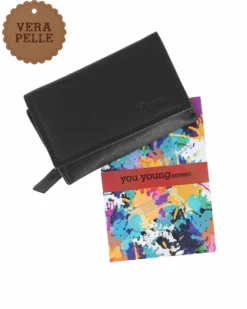 YOU YOUNG COVERI - Portafoglio nero in VERA PELLE con patta e tasca portamonete