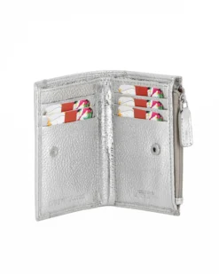 YOU YOUNG COVERI - Portafoglio argento in VERA PELLE da donna con tasca frontale