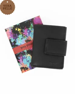 YOU YOUNG COVERI - Portafoglio nero in VERA PELLE con pattina e taschino portamontete