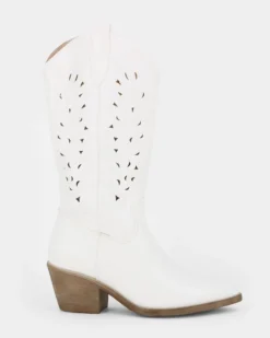 ZOE - Stivale texano bianco con zip laterale, tacco 6CM