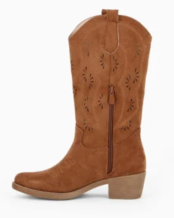 ZOE - Stivale texano camel scamosciato con zip laterale, tacco 5CM