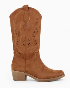 ZOE - Stivale texano camel scamosciato con zip laterale, tacco 5CM