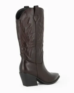 ZOE - Stivale texano marrone con zip laterale, tacco 7CM