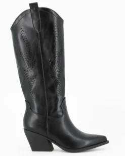 ZOE - Stivale texano nero con zip laterale, tacco 7CM