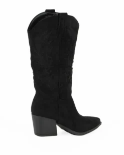 ZOE - Stivale texano nero scamosciato con zip laterale, tacco 6CM