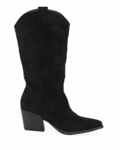 ZOE - Stivale texano nero scamosciato con zip laterale, tacco 6CM