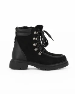 ZOE - Stivaletto nero scamosciato con lacci e zip laterale, tacco 3,5CM